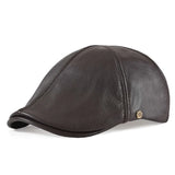 Leather Flat Cap Men's Fall Winter Cabbies Hat Coffee Brown Ivy Caps Soft Smooth Textured Hats MartLion Brown 57-58 cm 