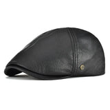 Leather Flat Cap Men's Fall Winter Cabbies Hat Coffee Brown Ivy Caps Soft Smooth Textured Hats MartLion black 57-58 cm 