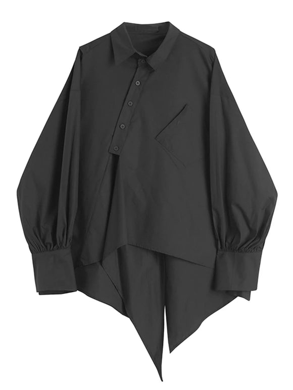  Women Black Irregular Blouse Lapel Long Sleeve Loose Fit Shirt Tide Spring Summer MartLion - Mart Lion