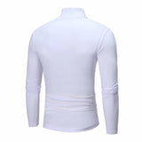 Autumn Winter Men's Solid Color Turtleneck T Shirts Slim Long Sleeve Black White Tops MartLion   