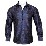 Barry Wang Gold Paisley Bright Silk Shirts Men's Autumn Long Sleeve Casual Flower Shirts Designer Fit Dress Shirts MartLion 0012 XXL 