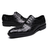 Handmade Style Men's Formal Oxford Shoes Genuine Leather Crocodile Print Green Black Lace Up Dress Mart Lion   