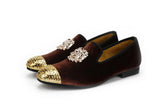 Handmade Gold Toe Men's Velvet Loafers Brand Party And Wedding Dress Shoes MartLion   