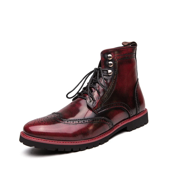  Men's Boots Retro Red Blue Comfy Lace-up Leather Shoes Durable Outsole Casual MartLion - Mart Lion