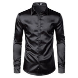 Men's Black Satin Luxury Dress Shirts Silk Smooth Tuxedo Slim Fit Wedding Party Prom Casual Chemise Homme MartLion   