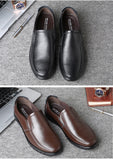 Men's Dress Shoes Genuine Leather Breathable Middle Aged Round Toe Wedding Footwear Flat Mart Lion   