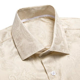 Champagne Paisley  Silk Men's ShirtLong Sleeve Casual Shirts Jacquard Party Wedding Dress MartLion   