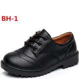 Children leather shoes kids black white school student performance shoes British casual laces soft MartLion BH-1 matte 27 