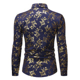 White Men's Shirt Luxury Gold Floral Print Dress Shirts Slim Fit Long Sleeve Chemise Homme Streetwear Hawaiian Shirt MartLion   