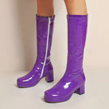 Women High Keen Boots Patent Leather Waterproof Knee High White Red Party Fetish Shoes Autumn Winter MartLion   