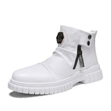 Off-Bound Autumn Men's Ankle Boots Tooling Desert British Punk Zip Chelsea Motorcycle High-cut Shoes Mart Lion White 39 