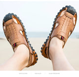  Casual Summer Slippers Leather Men's Sandals MartLion - Mart Lion