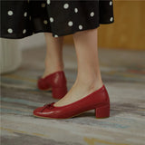 Genuine Leather Women Shoes Butterfly-knot Spring and Autumn Pumps Slip-On Casual Chunky Heel MartLion   