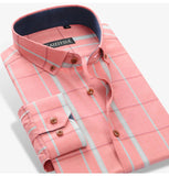 Men's 100% Cotton Long Sleeve Contrast Plaid Checkered Shirt Pocket-less Design Casual Standard-fit Button Down Gingham Mart Lion   