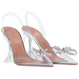 Rhinestones Bowknot Women Pumps clear PVC High heels Jelly Shoes Summer Ladies Wedding Bridal MartLion   