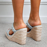 Wedges Shoes For Women Slippers Handmade Straw Rope Weave Thick Bottom Platform High Heels Golden Sandals Mart Lion   