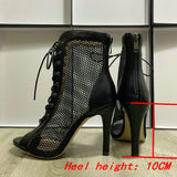 Women Ballroom Dance Shoes Mesh Short Boots Comfort Summer High Heels Sandals Woman's Mart Lion Black-10cm 34 