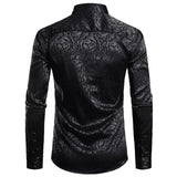 Men's Floral Black Dress Shirts Stylish Long Sleeve Steampunk arty Club Bar Social Shirt Chemise Homme Mart Lion   