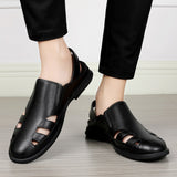 Men's Sandals Genuine Leather Shoes Casual Summer Footwear Breathable Slides Soft luxury Mart Lion Black 38 