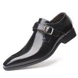 Men's Black Brown Dress Shoes PU Leather Slip Formal Suit Footwear with Buckle Luxury Designer Loafer Mart Lion Black 38 
