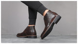 Men's Short Boot Lace-up Crocodile Grain Leather Ankle Martin Casual Shoes High Top Flats Mart Lion   