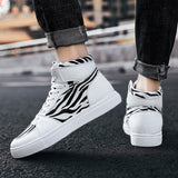 Autumn Men's Casual Shoes Ankle Boots Trend Zebra Stripes Canvas Skateboard Sneakers Flats Running Walking Trainers Mart Lion   
