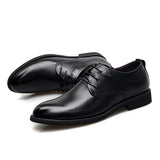 Men's Leather Shoes Pointed Toe Dress Flats Shoes Office Footwear Black Casual Korean Version MartLion black 10 