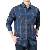 Men's Plaid Shirt Oversized Male England Pure Cotton Casual Shirts Men Clothing Leisure Shirt MartLion Blue M 