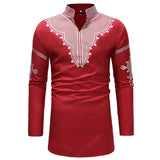 Mens African Clothing Tribal Dashiki Print Long Shirt Traditional Ethnic Men African Clothes Streetwear Casual Chemise Homme 3XL MartLion red M 