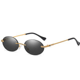 Retro Oval Sunglasses Rimless Man's Blue Mirror Gold Metal Glasses Round Frameless Women MartLion Gold Black As Picture 