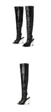 Spring Autumn Zip Metal Thin Heels Open Toe Leather Thigh High Over The Knee Boots Ladies Party Club Stripper Shoes Women Mart Lion   