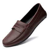 Men's Loafers Cow Leather Shoes Casual Flat Slip MartLion Brown 12 
