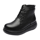 casual women's boots leather wild platform shoes waterproof women's  boots MartLion XT00622 cotton Black 39 