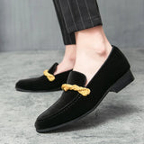 Men's Loafers Classic British Style Suede Deerskin Casual Dress Brooch Twisted Small Leather Shoes MartLion   