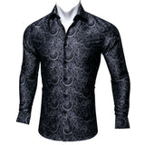 Barry Wang Gold Paisley Bright Silk Shirts Men's Autumn Long Sleeve Casual Flower Shirts Designer Fit Dress Shirts MartLion 0039 S 