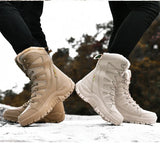 Military Boots Leather Combat Boots Men's and Woman Fur Plush Winter Snow Outdoor Army Shoes MartLion   