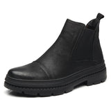 Classic Black Men's Chelsea Boots Slip on Genuine Leather Shoes Winter Fur Ankle hombre Mart Lion Black -1760 38 