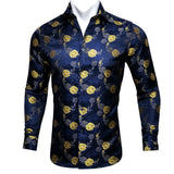 Barry Wang Gold Rose Paisley Silk Shirt Men's Long Sleeve Casual Flower Shirts Designer Fit Dress MartLion CY-0052 S 