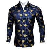 Barry Wang Gold Rose Paisley Silk Shirt Men's Long Sleeve Casual Flower Shirts Designer Fit Dress MartLion