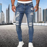 Street Style Ripped Skinny Jeans Men Vintage wash Solid Denim Trouser MartLion   