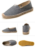 Men's Espadrilles Patchwork Slip on Summer Shoes Loafers Breathable Canvas Jute Wrapped Black Stripe Mart Lion   
