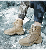 Warm Men's Military Boots Waterproof Leather Combat Plush Winter Snow Outdoor Army Anti-Slip Desert Mart Lion   