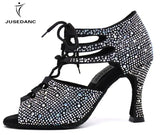 Latin Dance Shoes Woman Ballroom For Girls Jazz Waltz Ladies Shining Rhinestone MartLion   