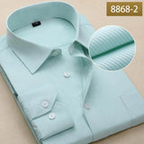 Men's Dress Shirts Long Sleeve Slim Fit Solid Striped Formal White Shirt Social Clothing MartLion 8868-2 38 