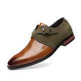 Men's Splicing Buckle Derby Shoes Leather Dress Wedding Party Office Oxfords Slip-On Flats Mart Lion   