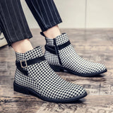 Men's Ankle Boots Dress Shoes Leather Buckle Strap Flat Pointed Toe Boots Casual Nightclub Party Shoes MartLion   