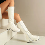 Women High Keen Boots Patent Leather Waterproof Knee High White Red Party Fetish Shoes Autumn Winter MartLion   