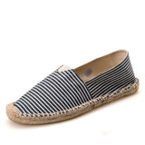 Men's Espadrilles Patchwork Slip on Summer Shoes Loafers Breathable Canvas Jute Wrapped Black Stripe Mart Lion Black Pinstripe 4 