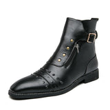 Men's Basic Boots PU Leather Vintage Shoes Zip Winter Autumn Motorcycle MartLion black 6 