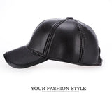  Adult Faux Leather Hat Men's Warm PU Leather Baseball Cap Winter Outdoor Ear Protection Cap Leather Hat Windproof hat MartLion - Mart Lion